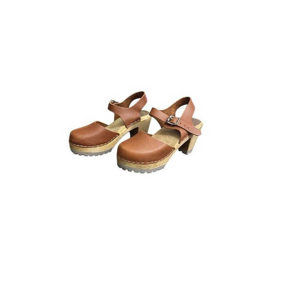 MIA Shoes - MIA Sweden Sofia Leather Mary Jane Wood Sole Clogs Womens EU 36 US 6